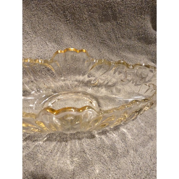 Vintage 1950's Jeannette Glass Gondola Fruit Bowl 16" Long Gold Trim - Picture 3 of 8
